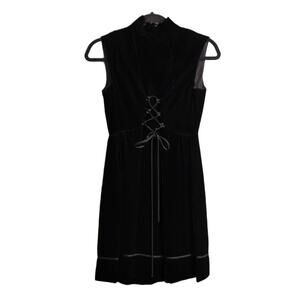 Gay Gibson Black Velvet Mock Neck Corset Lacing Sleeveless Dress Witchy S (est.)